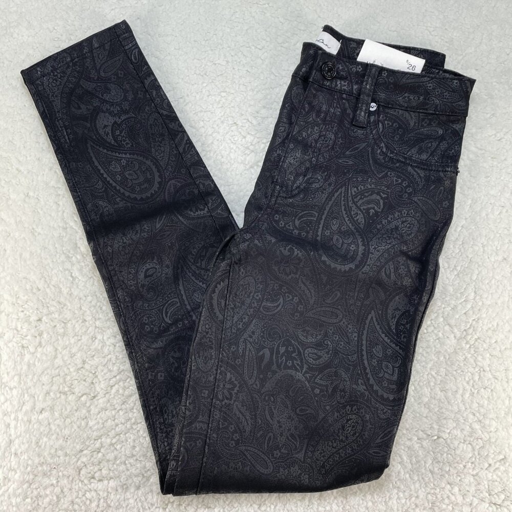 KanCan Jeans Womens Sz 5 26 Black Paisley High Rise Super Skinny 26x28.5 NWT